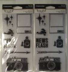 Fiskars 104640-1001 Retro Flash Polaroid Camera Clear Acrylic Stamp Set 2pks.