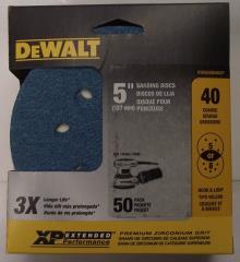 Dewalt DWAS58040CP 5" XP 40 Grit Zirconium Sanding Discs 5 or 8 Hole 50 Pack