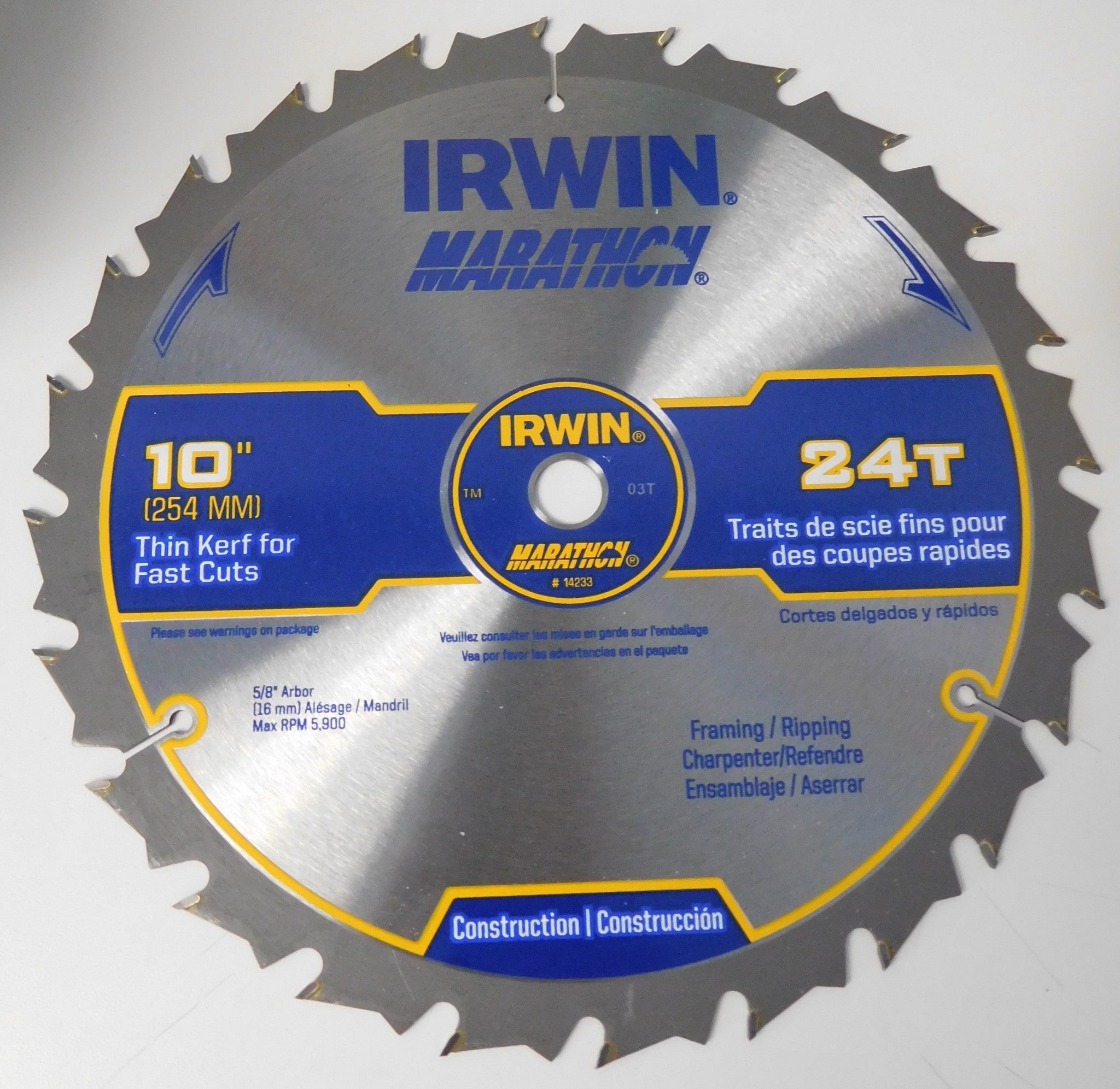 Irwin Marathon 14233 10" x 24T Framing / Ripping Thin Kerf Circular Saw Blade