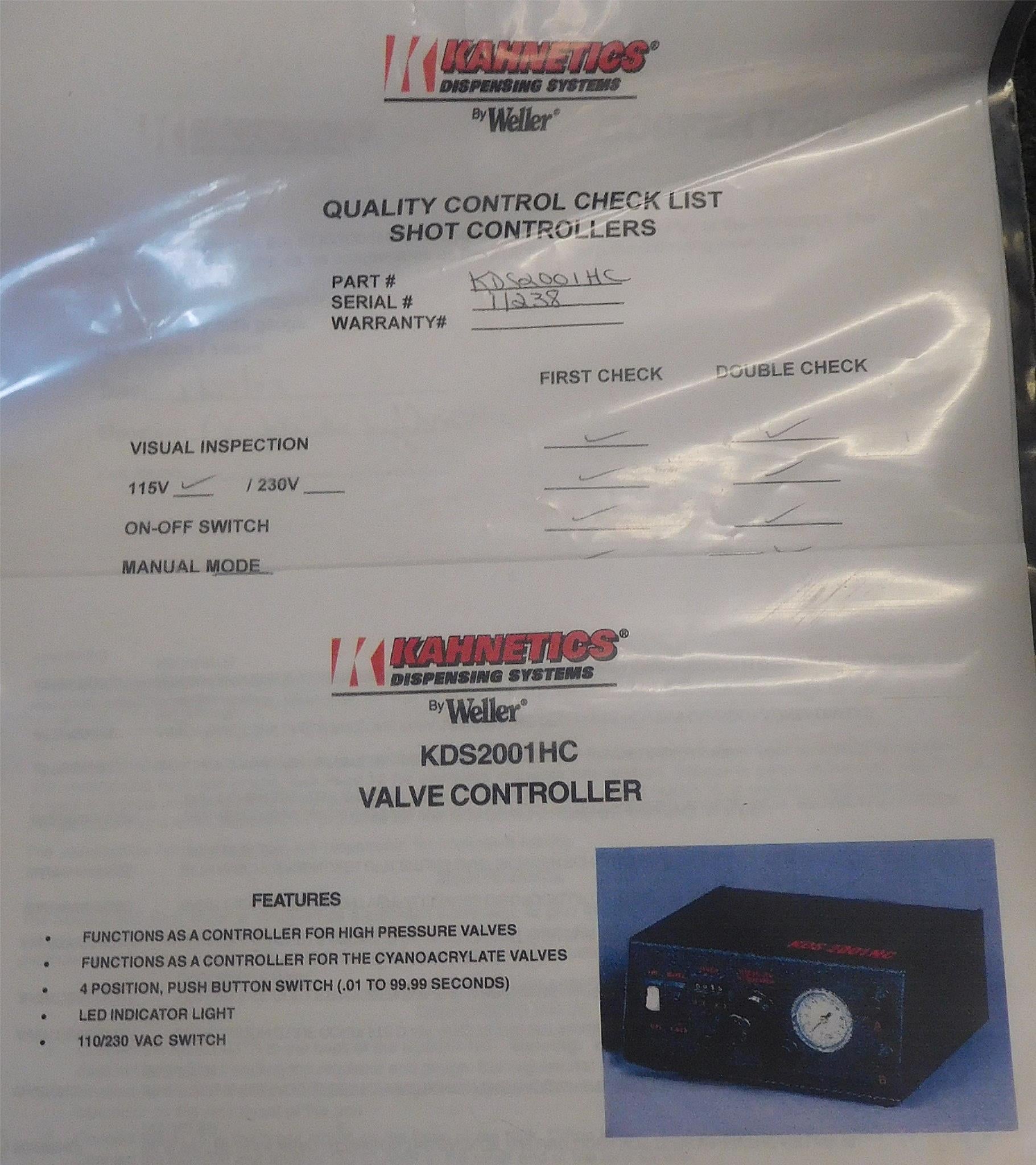 Kahnetics by Weller KDS2001HC Shot Meter for Cyanoacrylate Valves USA