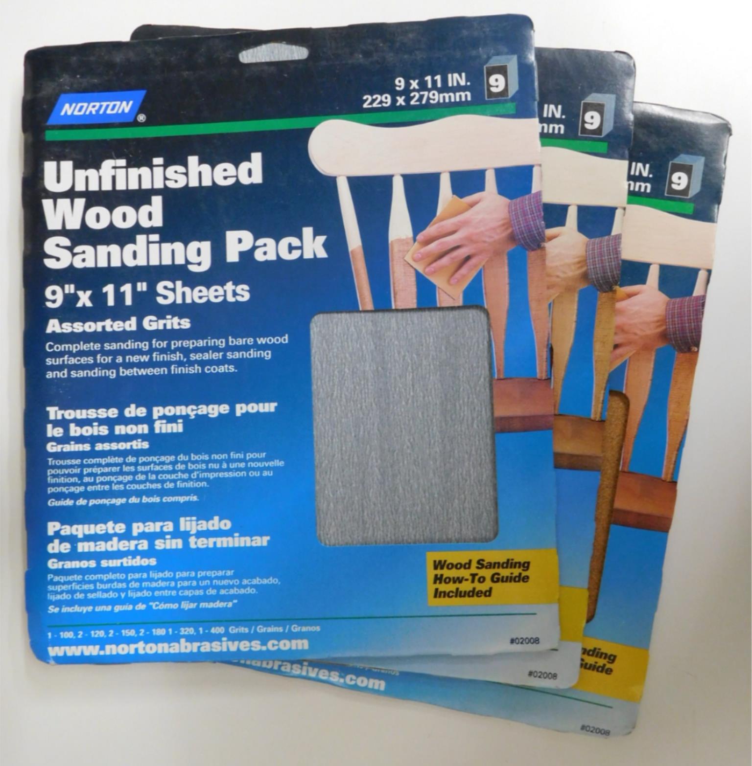 Norton 02008 9"x11" Assorted Grit Wood Sanding Sheets (3 packs of 9, 27pcs)