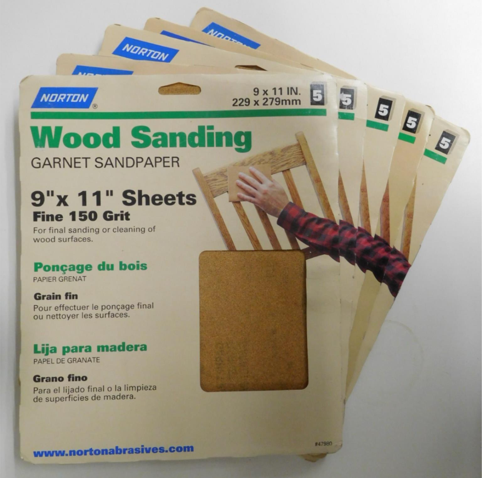 Norton 47980 9"x11" Fine 150 Grit Garnet Sanding Sheets (5 packs of 5, 25pcs)