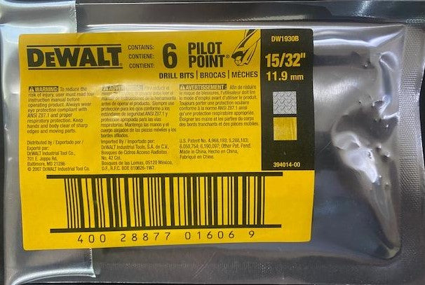 Dewalt DW1930B 15/32" Pilot Point Gold Ferrous Oxide Drill Bit 6pcs.