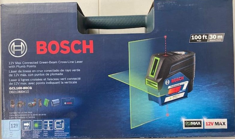 Bosch GCL100-80CG 12V Green Beam Cross-Line Laser Kit With Plumb Points