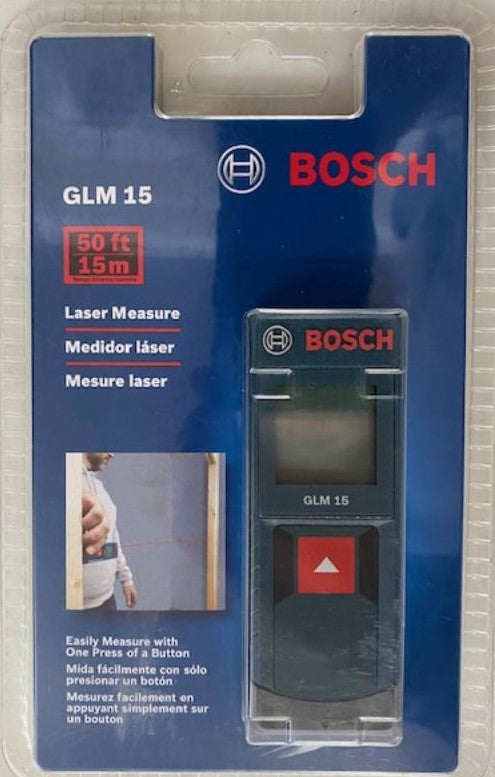 Bosch GLM15 Slim Laser Measure Easy One Button Measure 50-Feet \ 15M