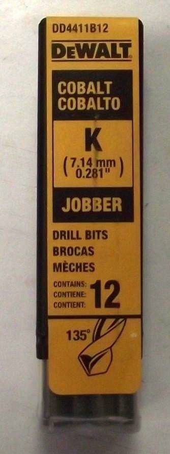 DeWalt DD4411B12 Letter K  Wire Cobalt Jobber Drill Bits Germany 12 Pack