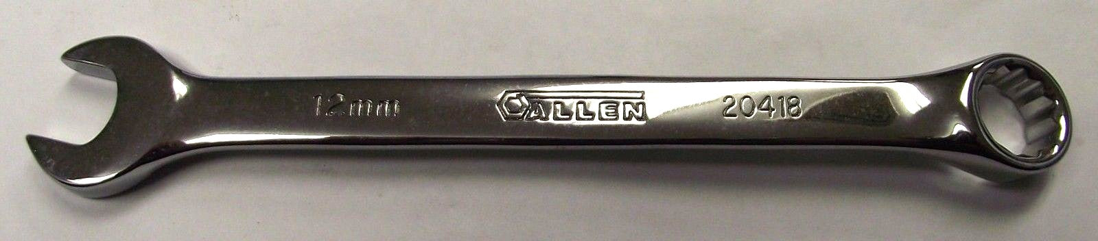 Allen 20418 Metric 12mm Full Polish Combo Wrench USA 12PT.