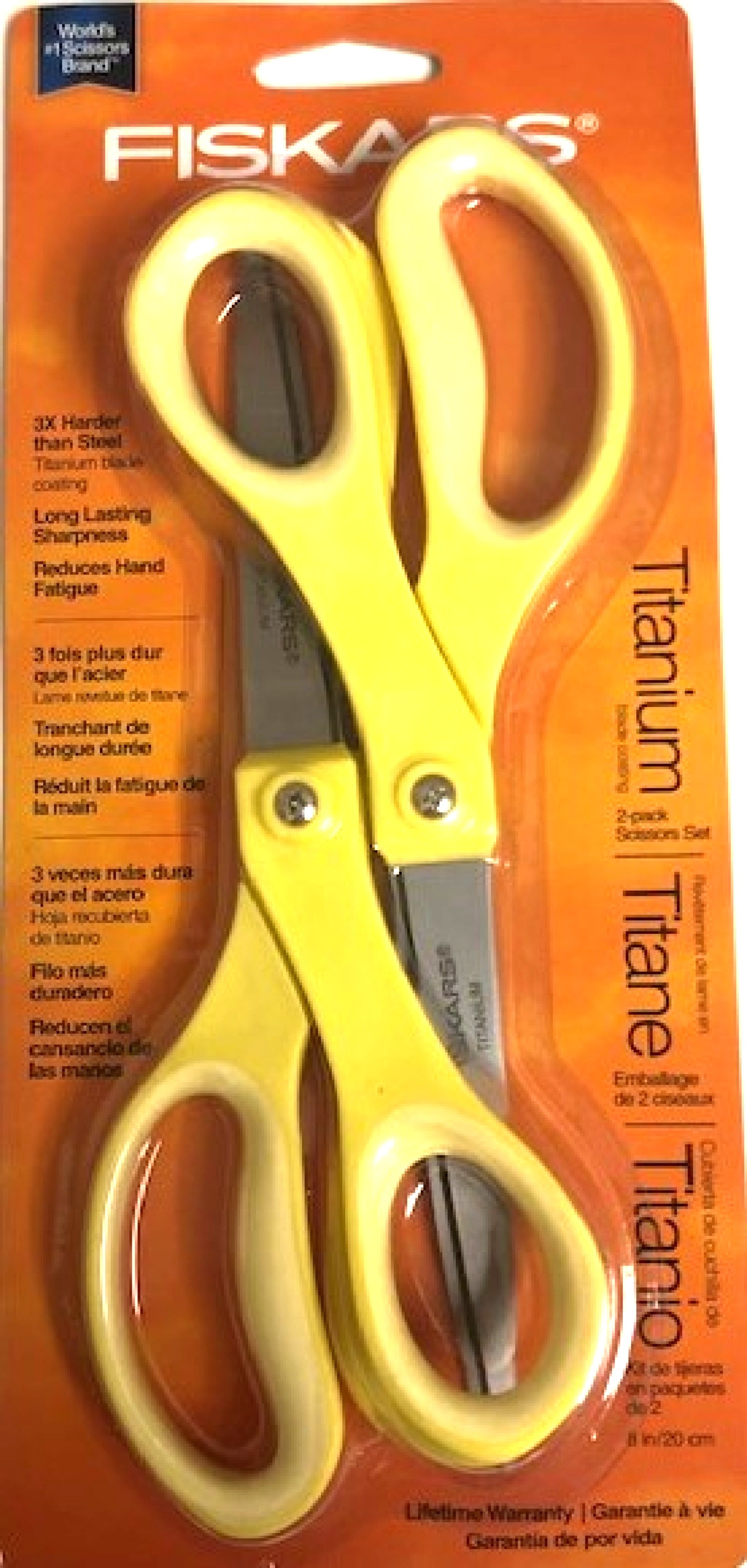 Fiskars 154090-1004 8" Everyday Titanium Scissors 2 Pack (RANDOM COLORS)
