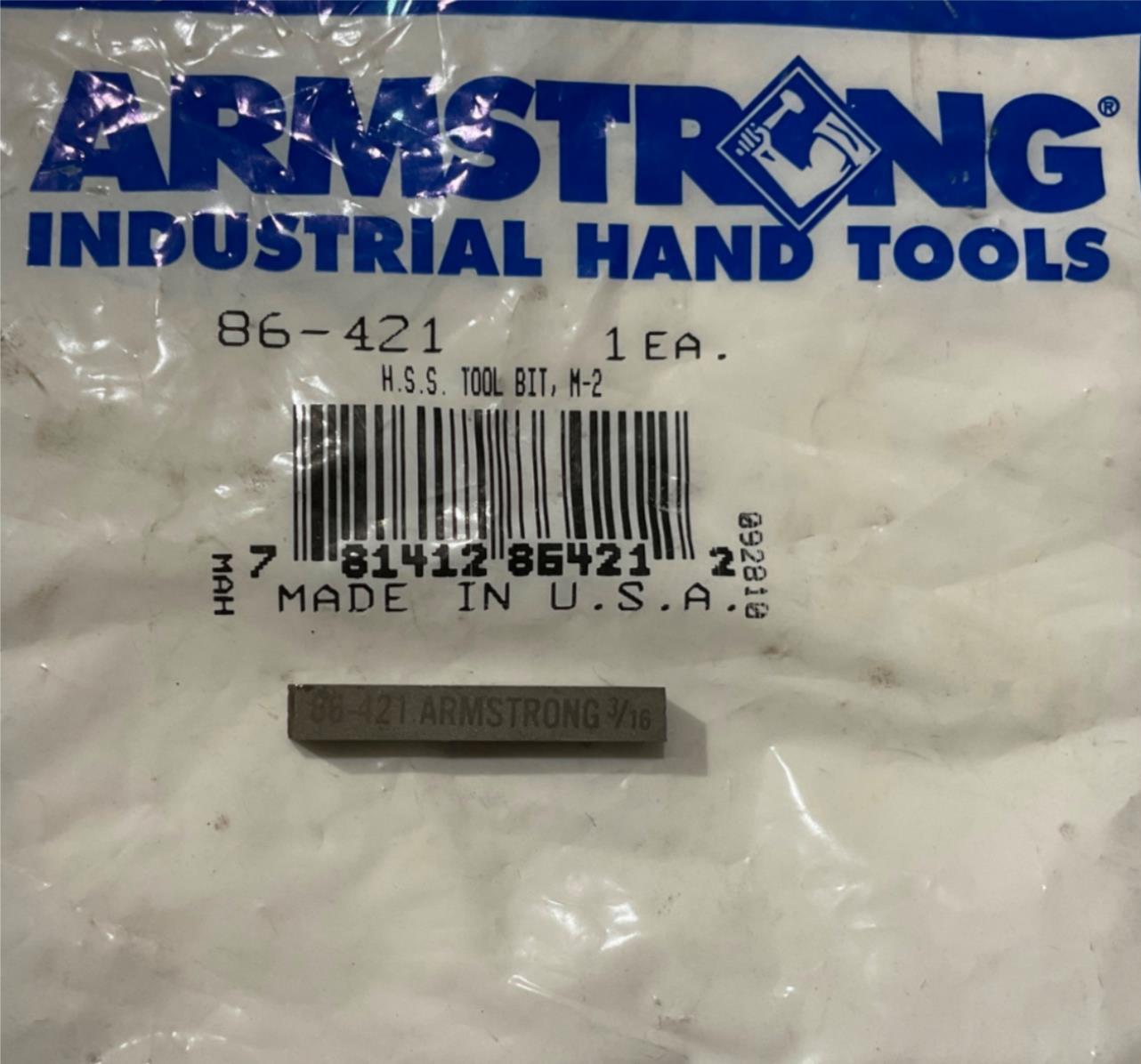 Armstrong 86-421 3/16 H.S.S. Tool Bit M-2 USA #16