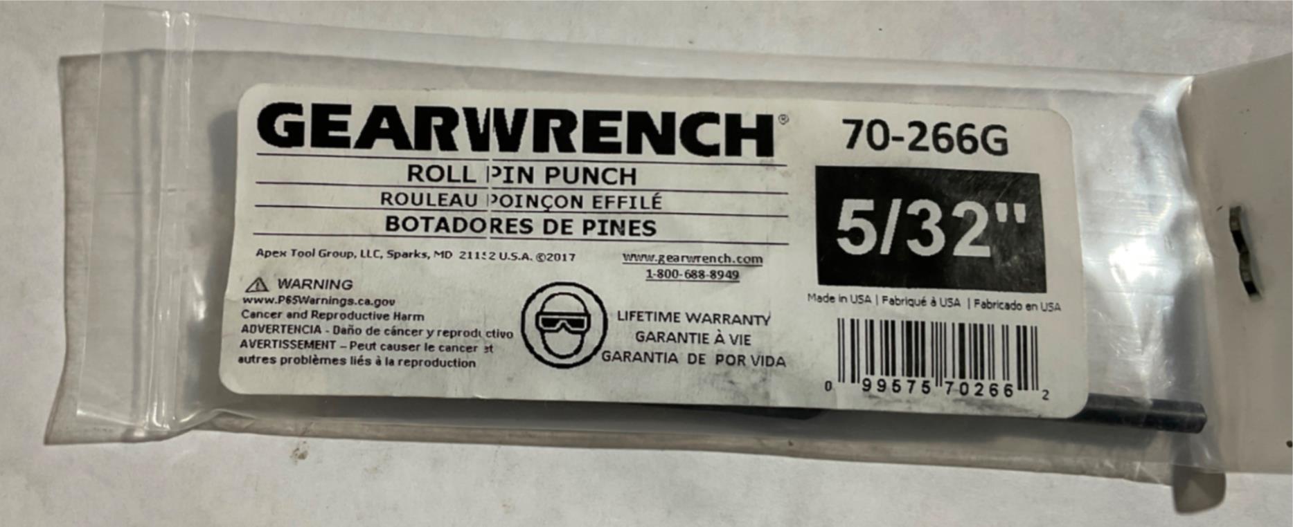 Gearwrench 70-266G 5/32" X 4-1/2" Roll Pin Punch USA