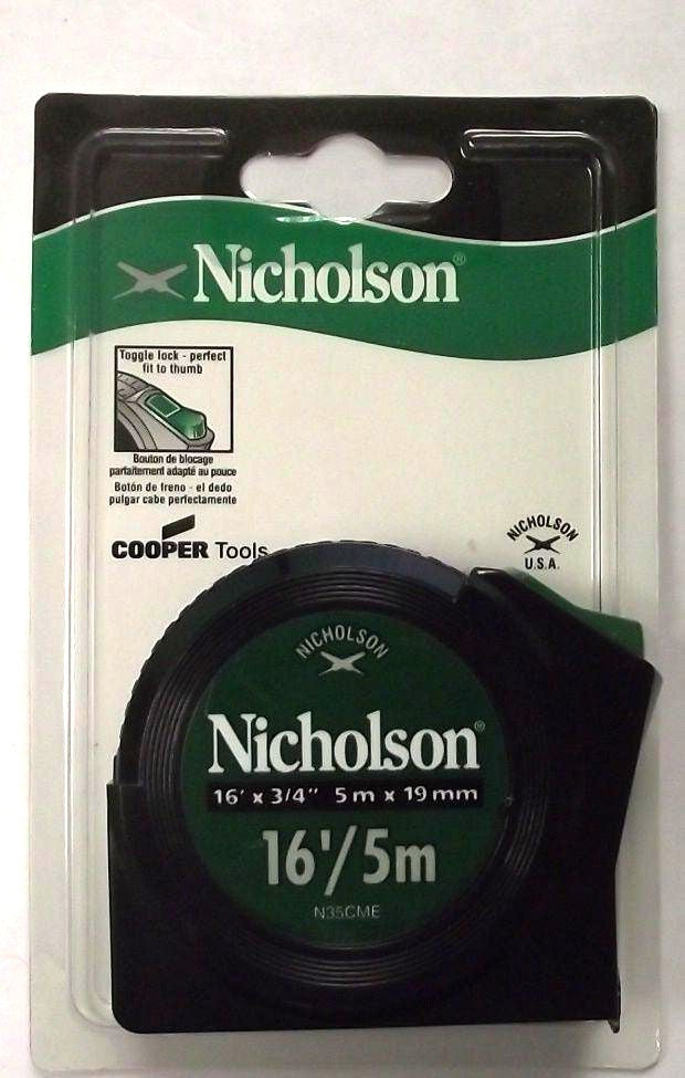 Nicholson N35CME 16' x 3/4" Toggle Lock Tape Measure SAE & Metric