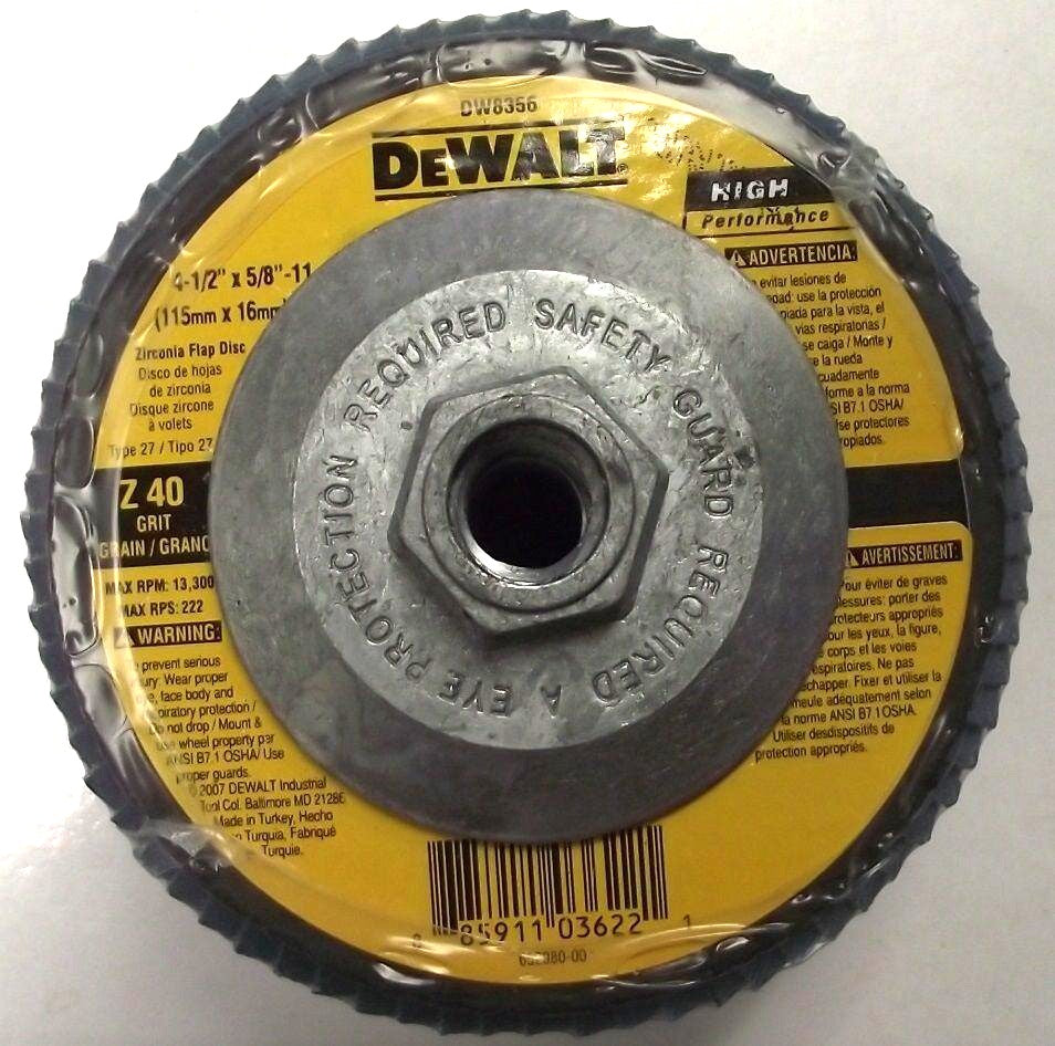 Dewalt DW8356 4-1/2" x 5/8-11 Zirconia Flap Wheels Z40 Grit 5pcs.