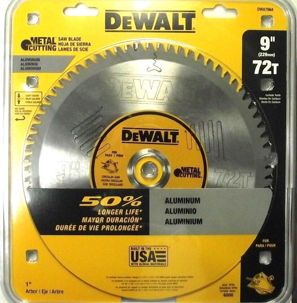 Dewalt DWA7664 9" x 72 Tooth Aluminum Cutting Saw Blade USA