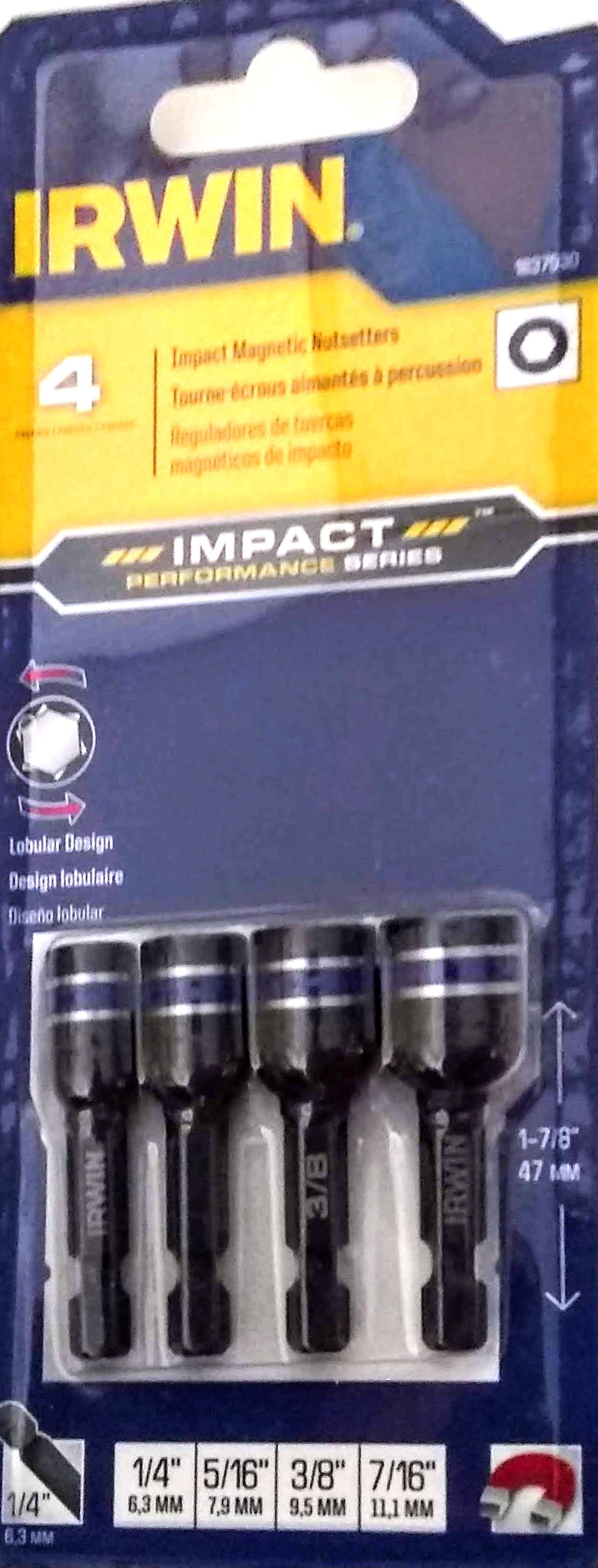 IRWIN 1837530 4 PC IMPACT MAGNETIC NUTSETTER SET 1/4, 5/16, 3/8, 7/16 NUT DRIVER