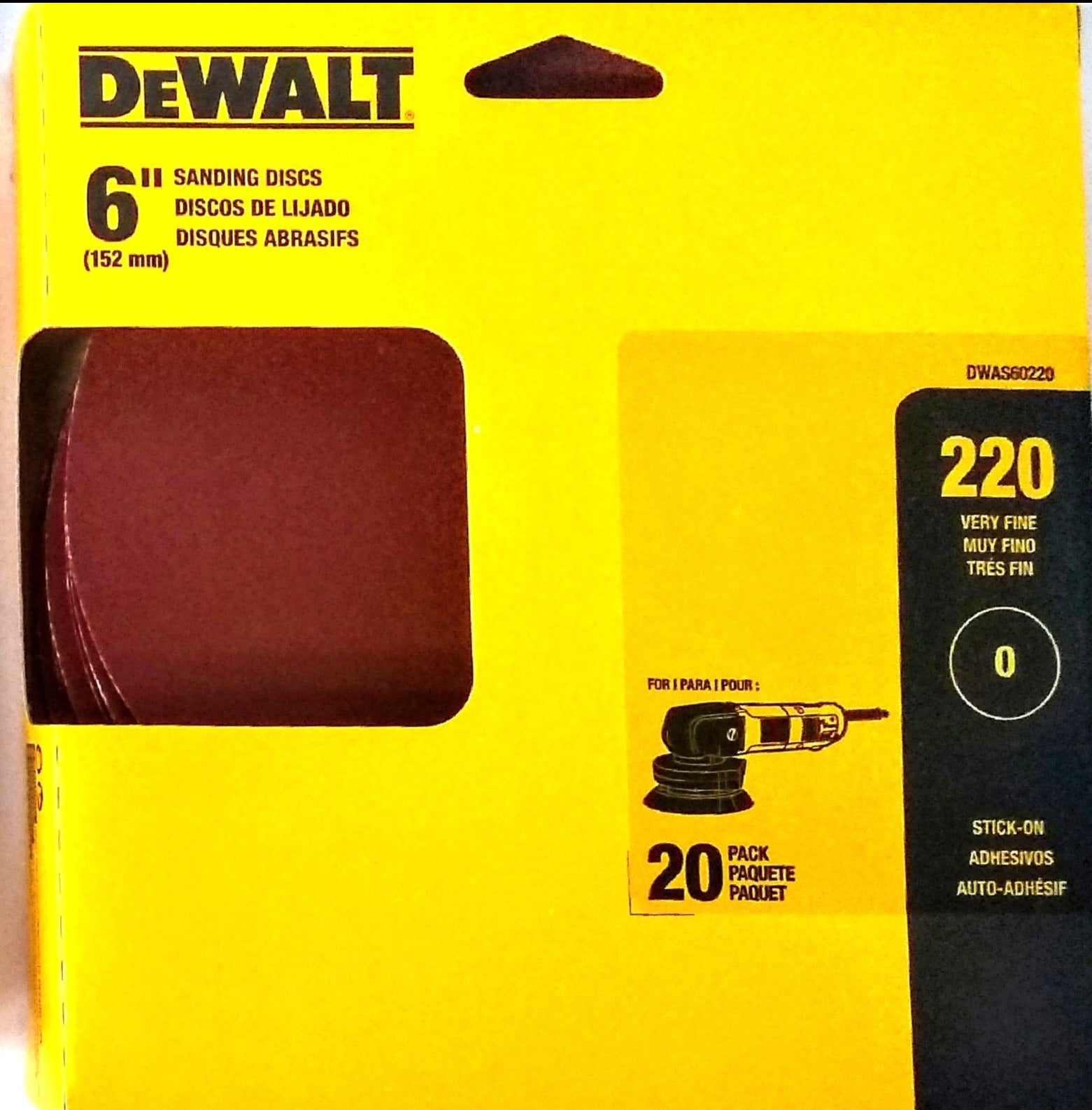 Dewalt DWAS60220 6" x 220 Grit PSA No Hole Sanding Discs 20pk