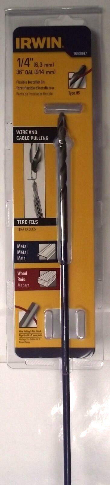 IRWIN 1890947 Flexible Installer Drill Bit High-Speed Steel Tip 1/4" x 36"
