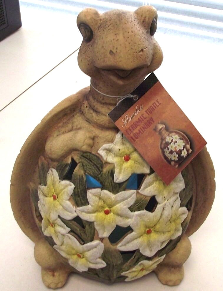 Home Reflections RL05229V Ceramic Turtle Luminary With Flameless Candle