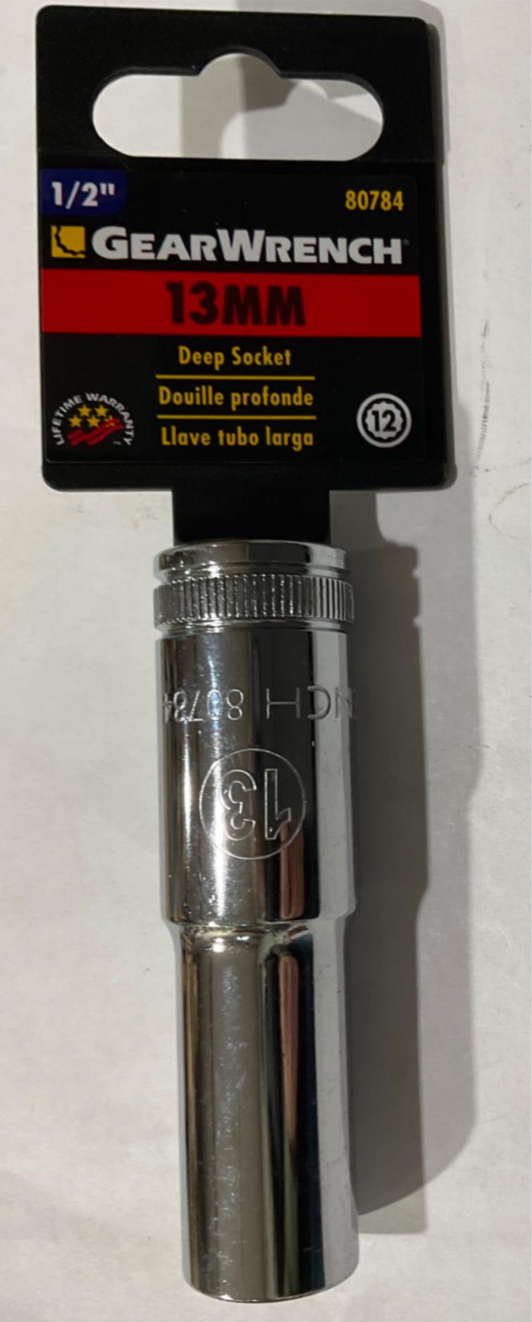 GearWrench 80784 1/2" Drive 13mm 12 Point Deep Metric Socket