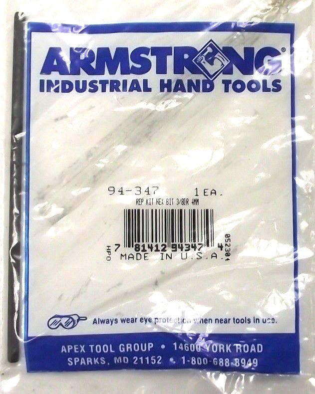 Armstrong Hex Bit Replacement 4mm x 3/8" Drive USA 94-347