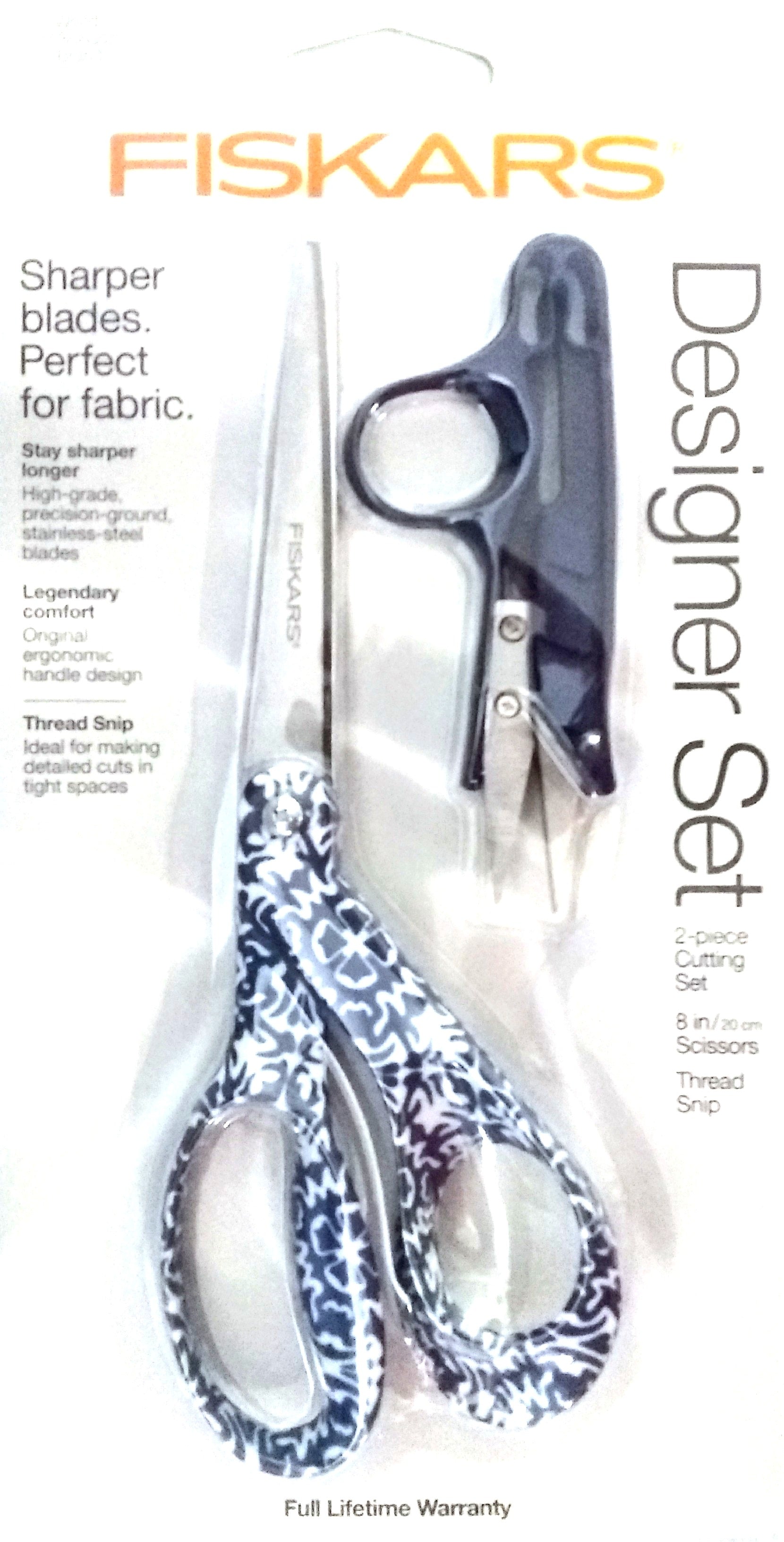 Fiskars 154162 Designer 2pc Cutting Set 8" Scissors & Thread Snip (Asst Color)