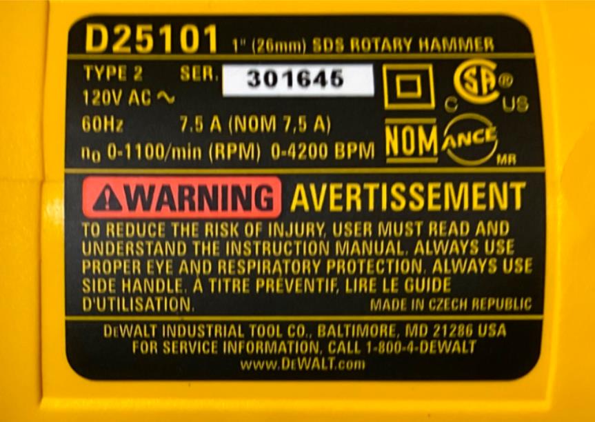 DeWalt D25101K HD 1" SDS Rotary Hammer Kit #29