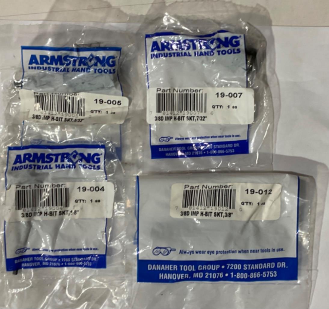 Armstrong 19-004-5-7-12 3/8" Drive 4pc SAE Impact Socket Hex Bits USA
