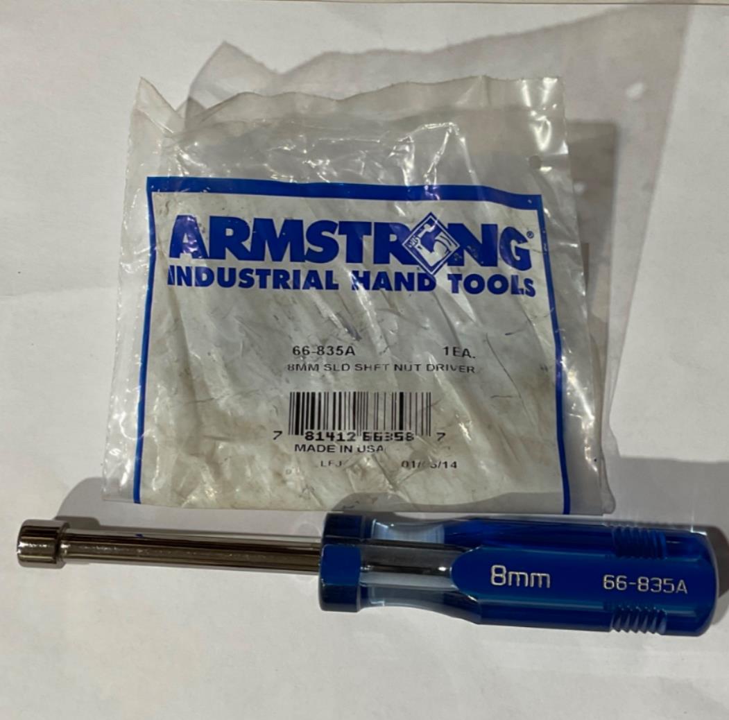 Armstrong 66-835A  Nutdriver 8mm Solid Shaft 6 Pt 167mm OAL USA