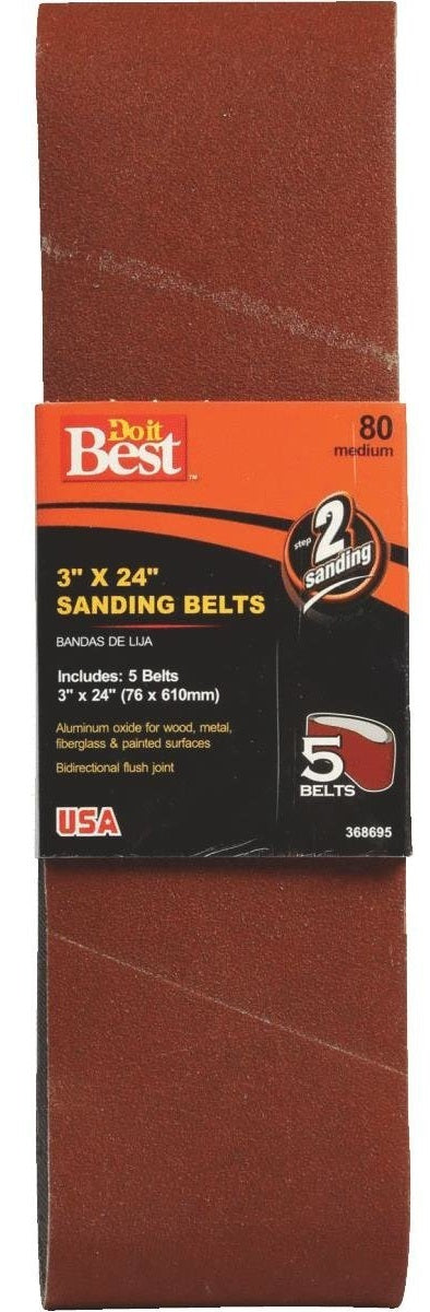 Do It Best 368695 3" x 24" 80 Medium Grit Bidirectional Sanding Belts 5 Pack USA