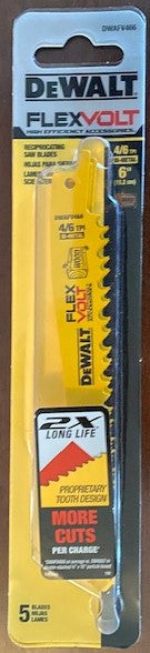 DEWALT DWAFV466 6" 4/6TPI FlexVolt Reciprocating Saw Blade (Pack of 5) USA