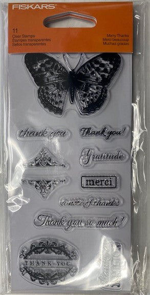 Fiskars 102800-1001 Many Thanks Butterfly Clear Acrylic Stamp Set 2 Packs