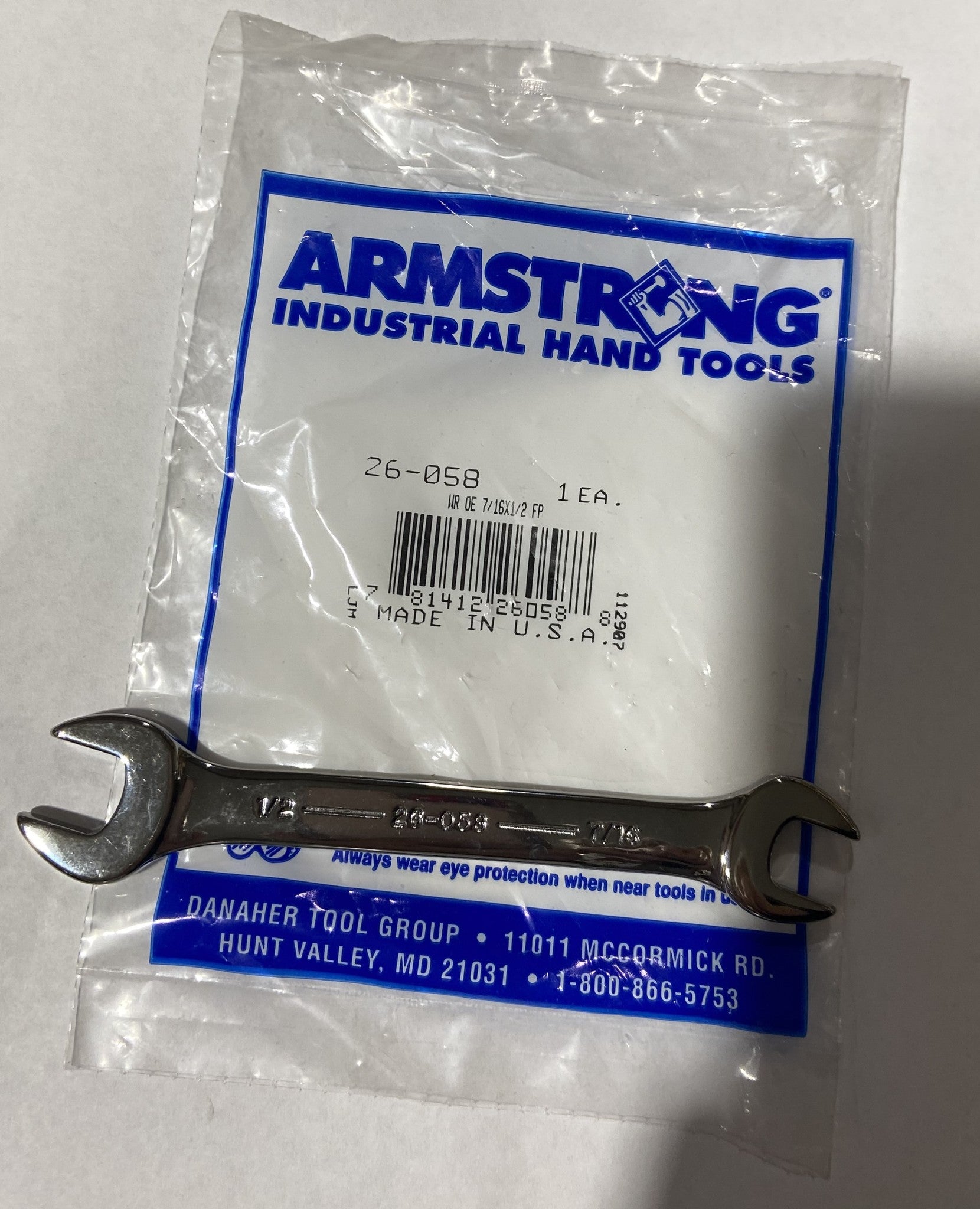 Armstrong 26-058 Open End Wrench 7/16 X 1/2