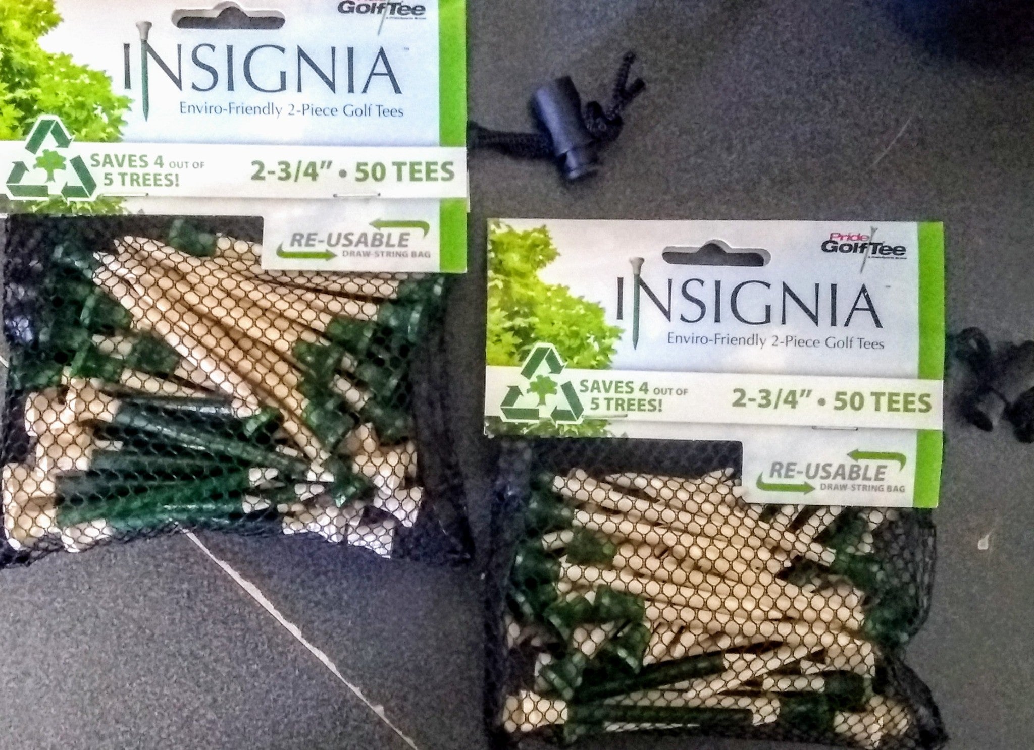 Pride 2345050 Insignia Golf Tee 2-3/4" Green/Natural -2/50pc Drawstring Bags