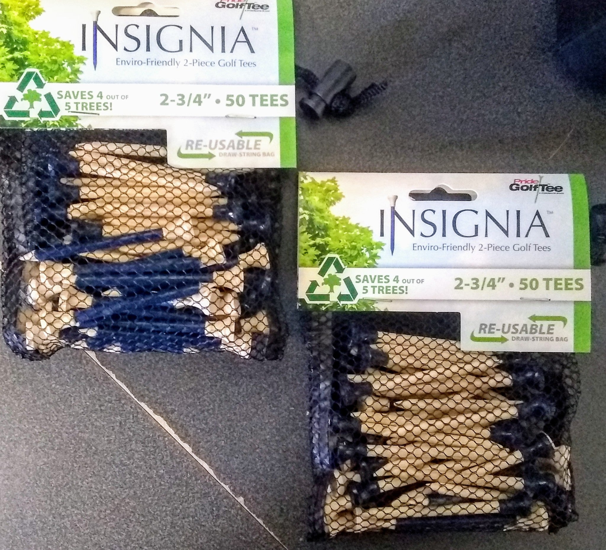 Pride 2345021 Insignia Golf Tee 2-3/4" Blue/Natural 2/50pc Drawstring Bags
