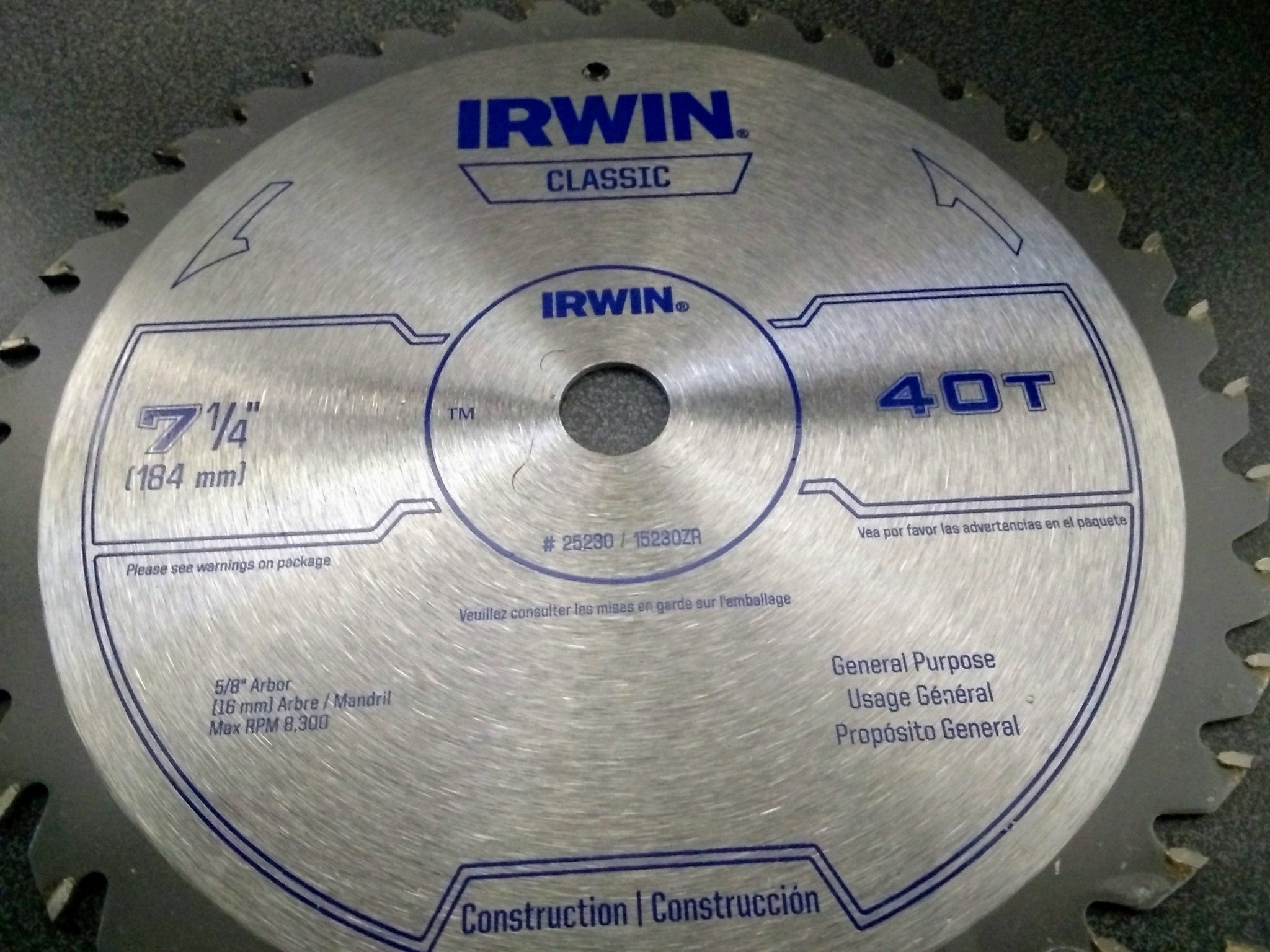 Irwin Classic 15230ZR 7-1/4" x 40T General Purpose Circular Saw Blade BULK