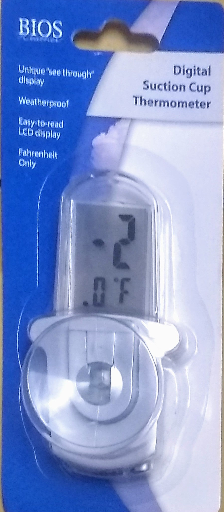 Bios BW918 Digital Suction Cup Thermometer See Through Display Fahrenheit
