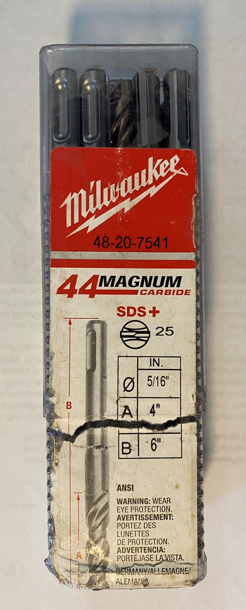 Milwaukee 48-20-7541 SDS+ 5/16" x 4" x 6" 2-Cutter Hammer Drill Bit 25pc. German