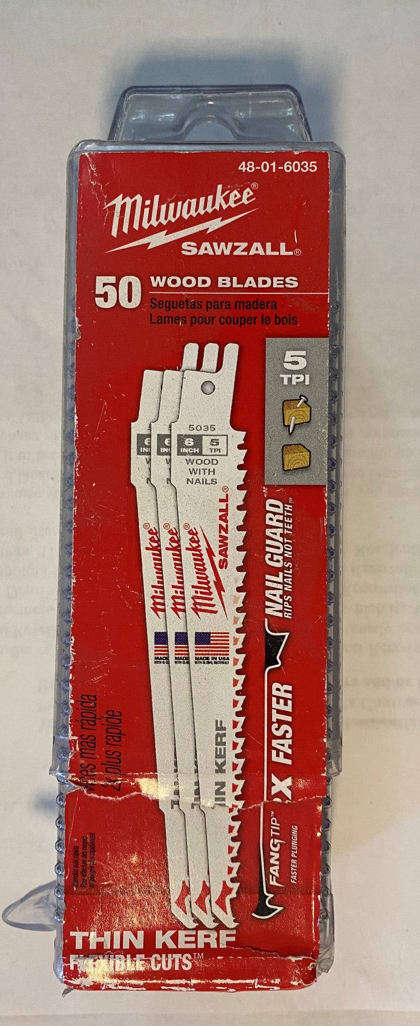 Milwaukee 48-01-6035 50pk 6" 5 TPI Wood Cutting SAWZALL Reciprocating Blades USA