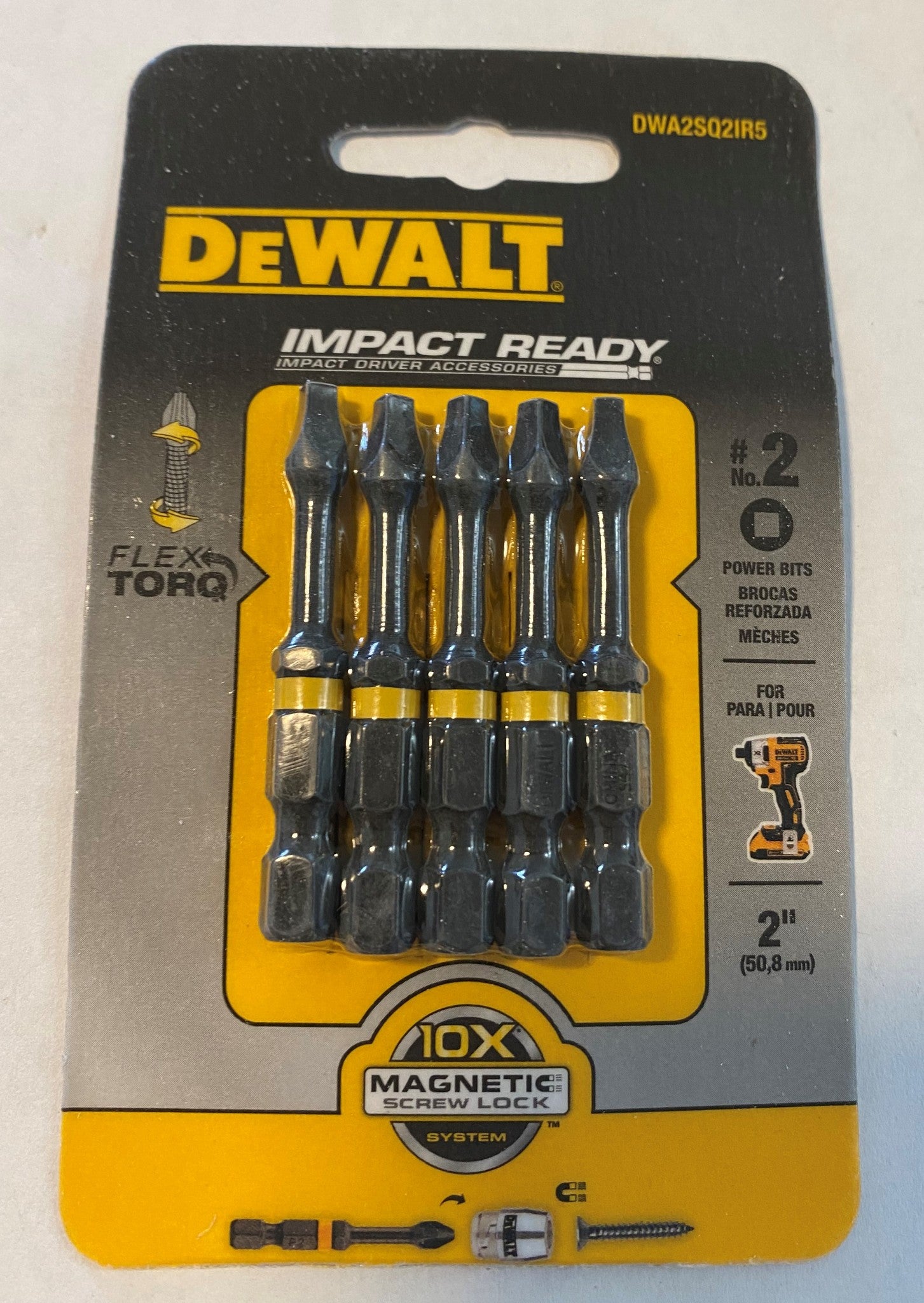 Dewalt DWA2SQ2IR5 #2 Square x 2" Impact Ready Insert Screw Bits Pack of 5