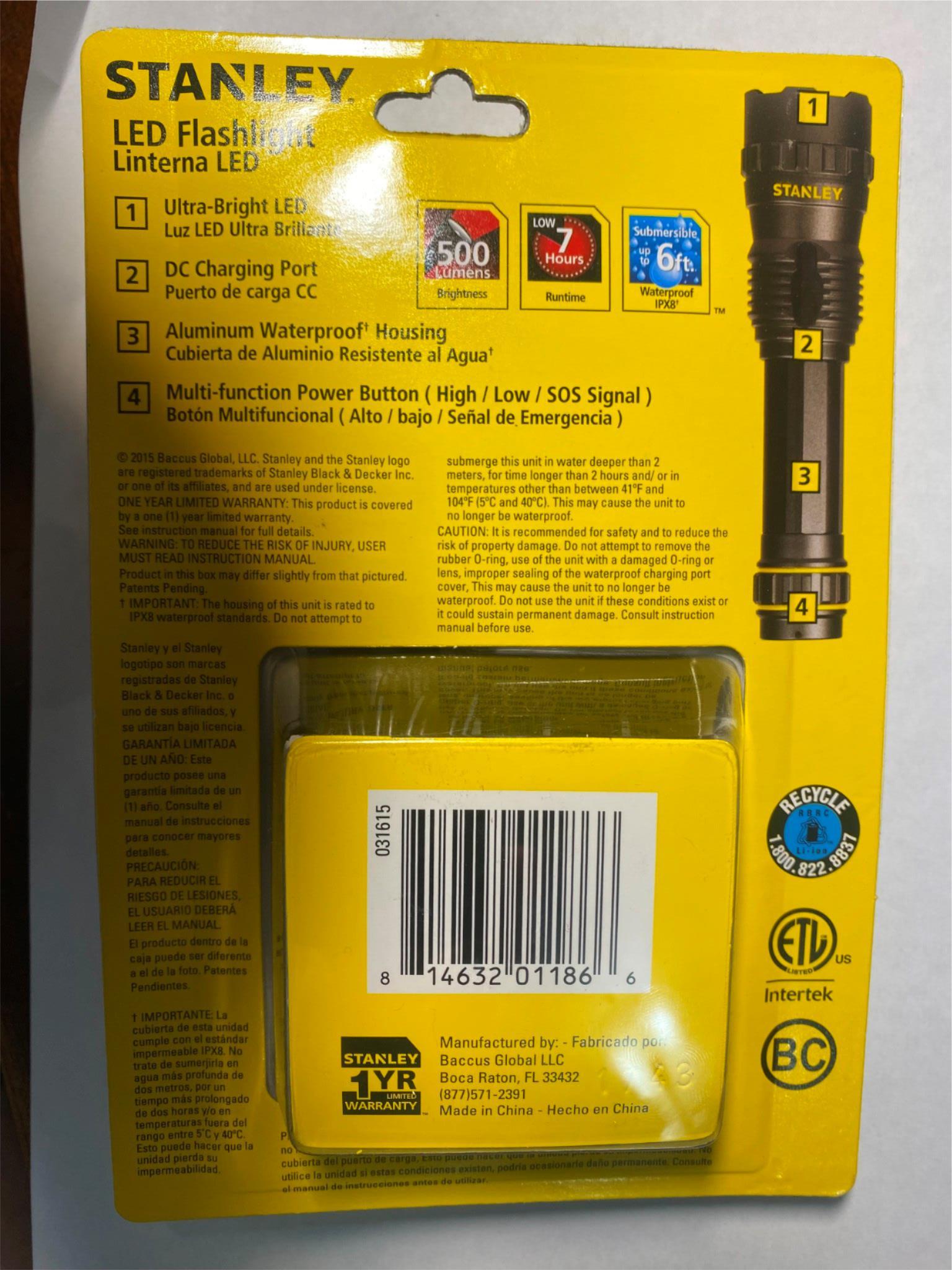 Stanley TL350RS LED LI-ION Rechargeable 500 Lumen Flashlight