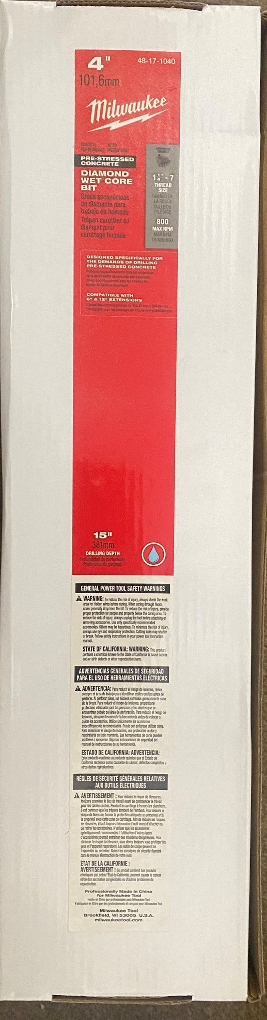 Milwaukee 48-17-1040 4 in. Pre-Stressed Concrete Wet Diamond Core Drill Bit