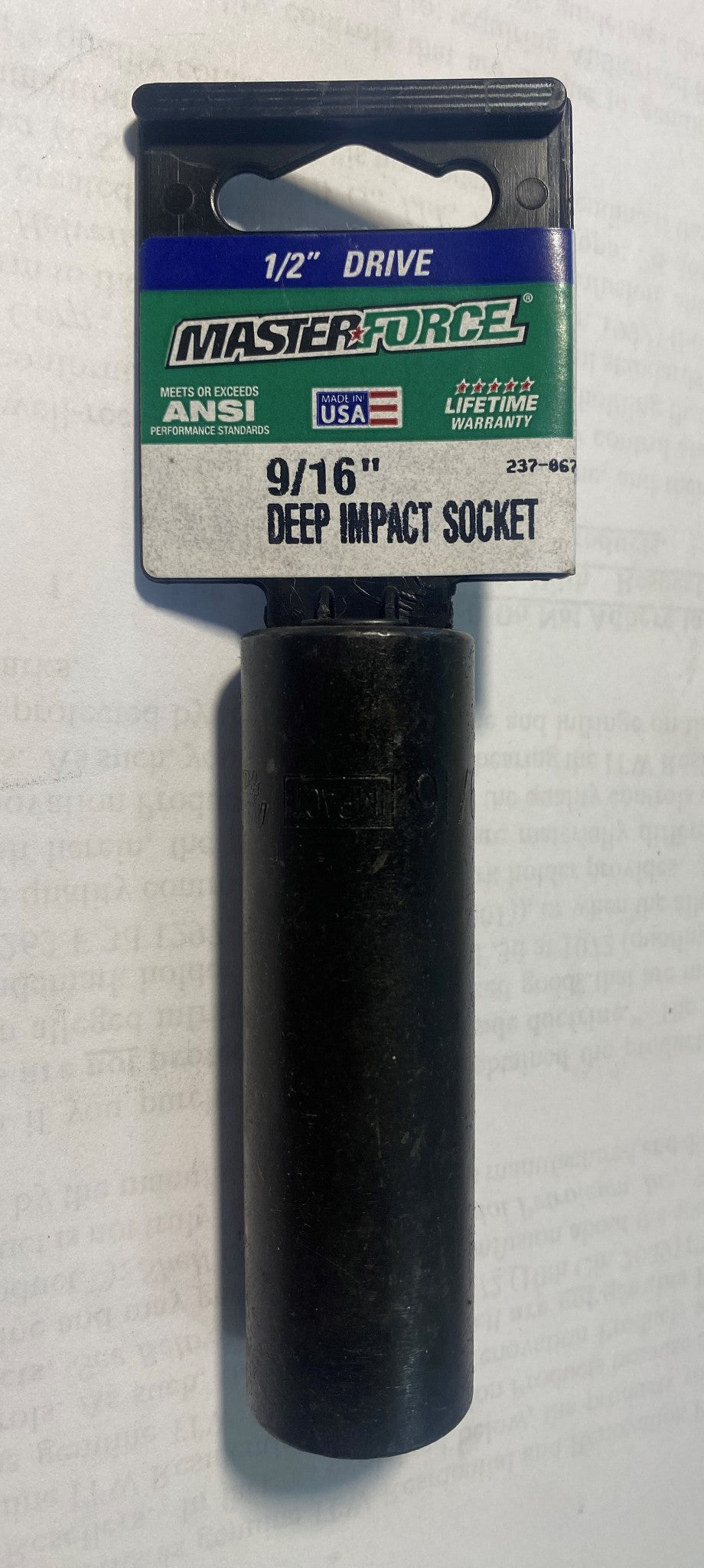 Masterforce MF35091 1/2" Drive 9/16" Deep Impact Socket 6pt. USA