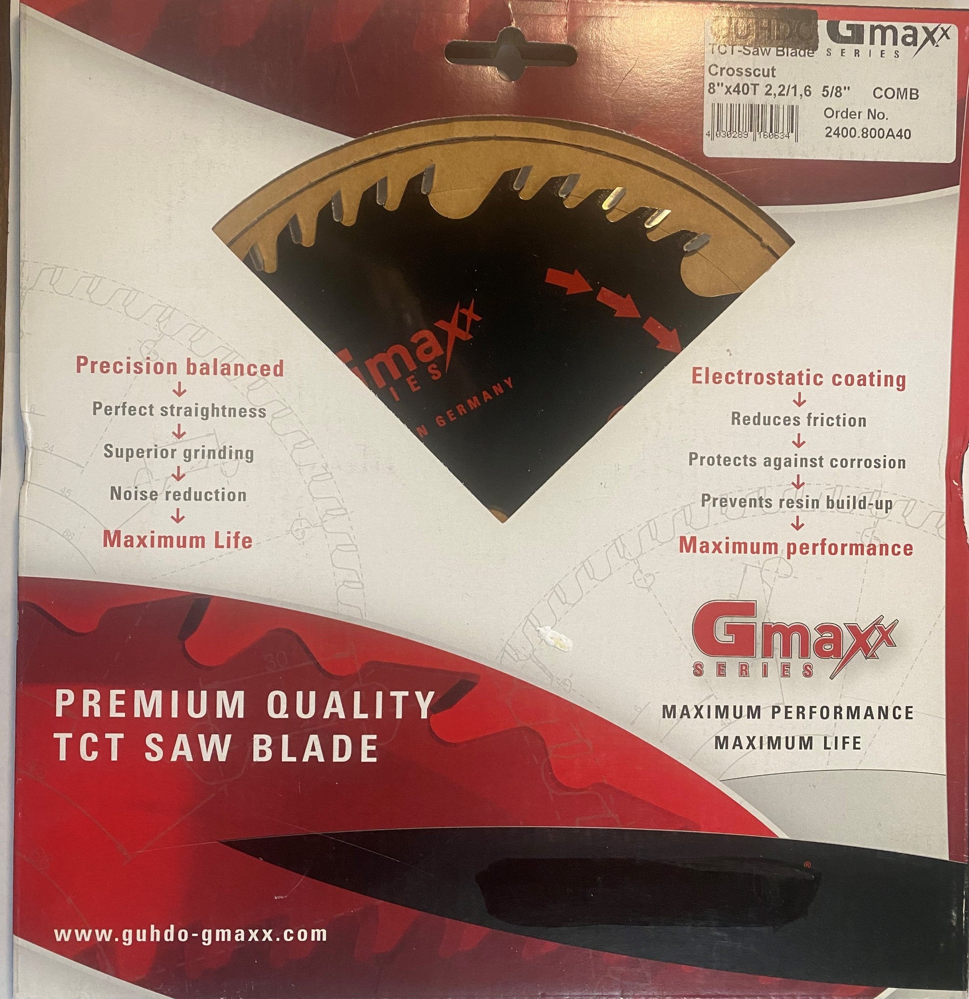 Gmaxx 2400.800A40 8" x 40 Teeth Carbide Tipped Combo Circular Saw Blade German