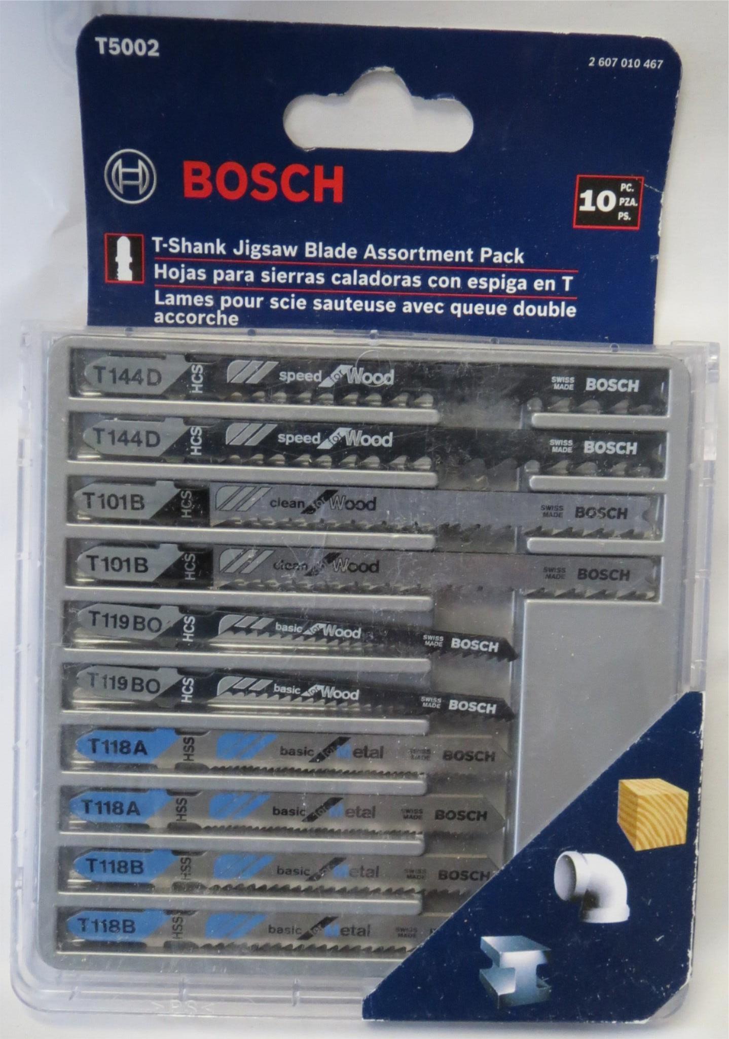 Bosch T5002 10 Piece Wood & Metal Cutting T-Shank Jigsaw Blade Assortment Pack #I-66