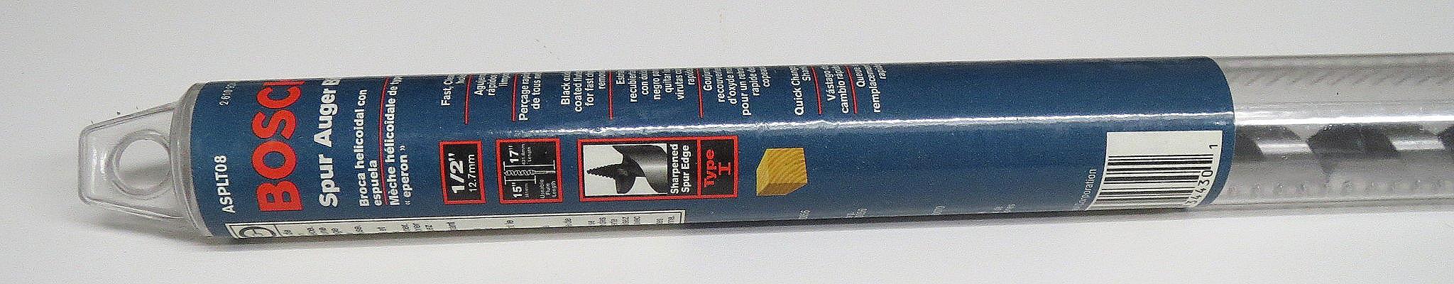 Bosch ASPLT08 1/2" x 15" x 17" Type I Spur Auger Bit (Tubed)