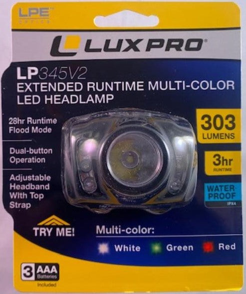 LUXPRO LP345V2 Headlamp 303 Lumens With Multi-Color Flood Lights