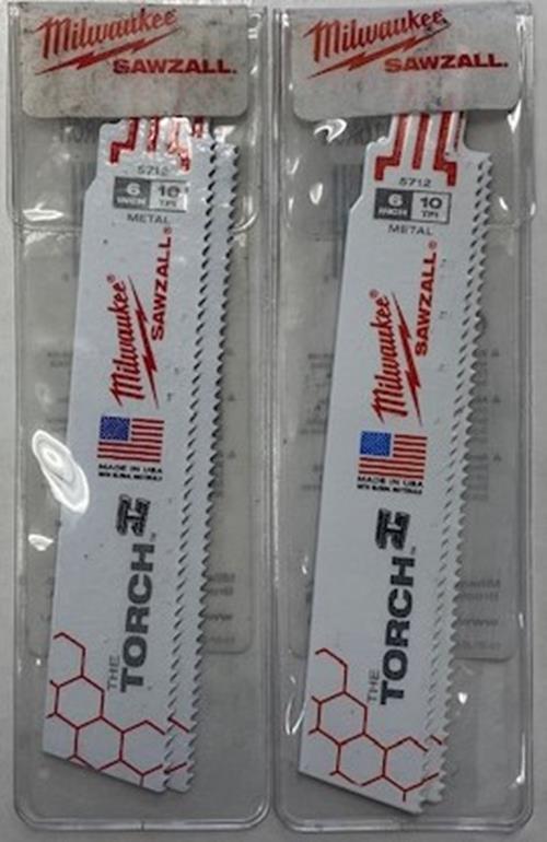 Milwaukee 48-02-5712M 6" x 10 TPI The Torch Sawzall Blade 2-(2 Pk) USA