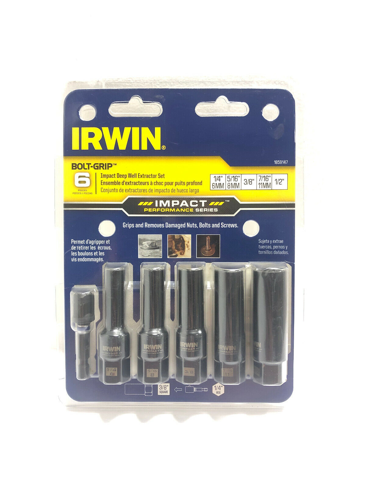 Irwin Bolt-Grip 1859147 6-Piece Impact Deep Well Bolt Extractor Set USA