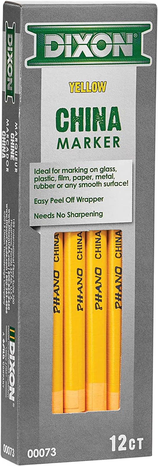 Dixon 00073 Industrial Phano Peel-Off China Marker Pencils, Yellow, 12-Pack