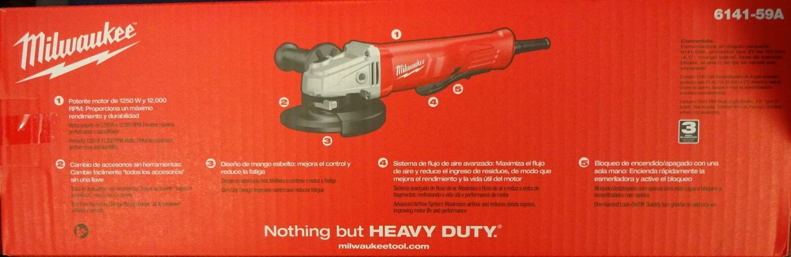 Milwaukee 6141-59A 1250W 4-1/2" Angle Grinder Paddle 220-240V Argentinian