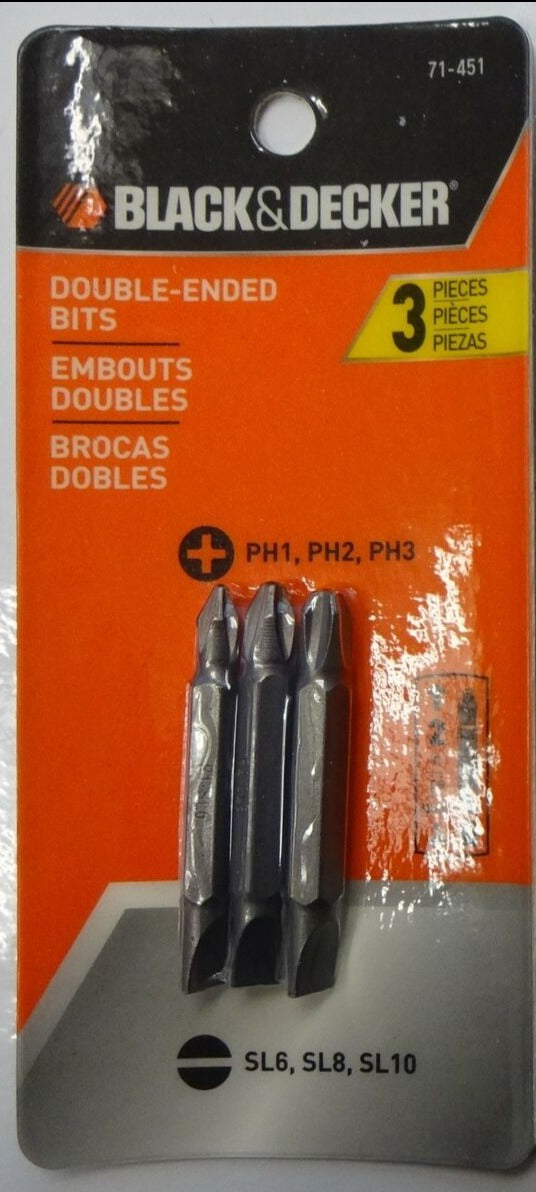 Black & Decker 71-451 3 Piece 2" Double End Screwdriver Bit Set